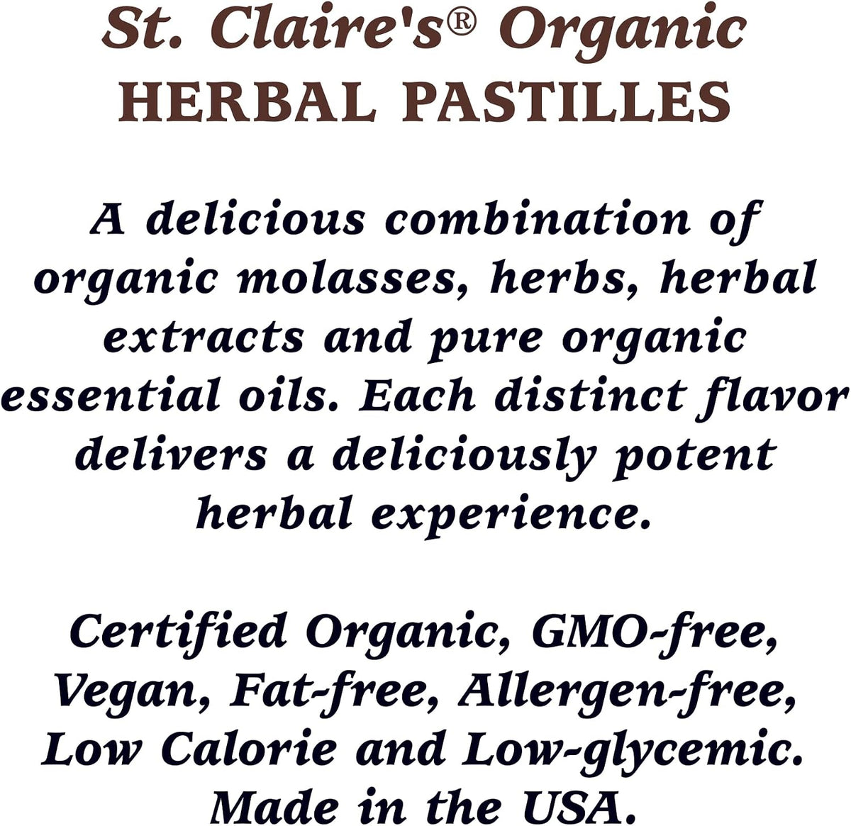 St. Claire's Organics Ginger Lozenges back label displaying allergen-free ingredient details