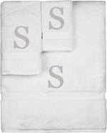Bare Cotton monogrammed towel set front view showcasing initial S