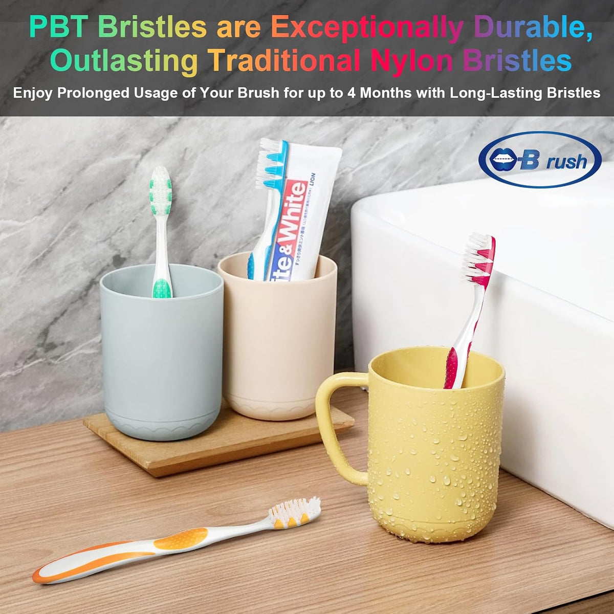 B Rush extra soft toothbrush lifestyle product packaging shot