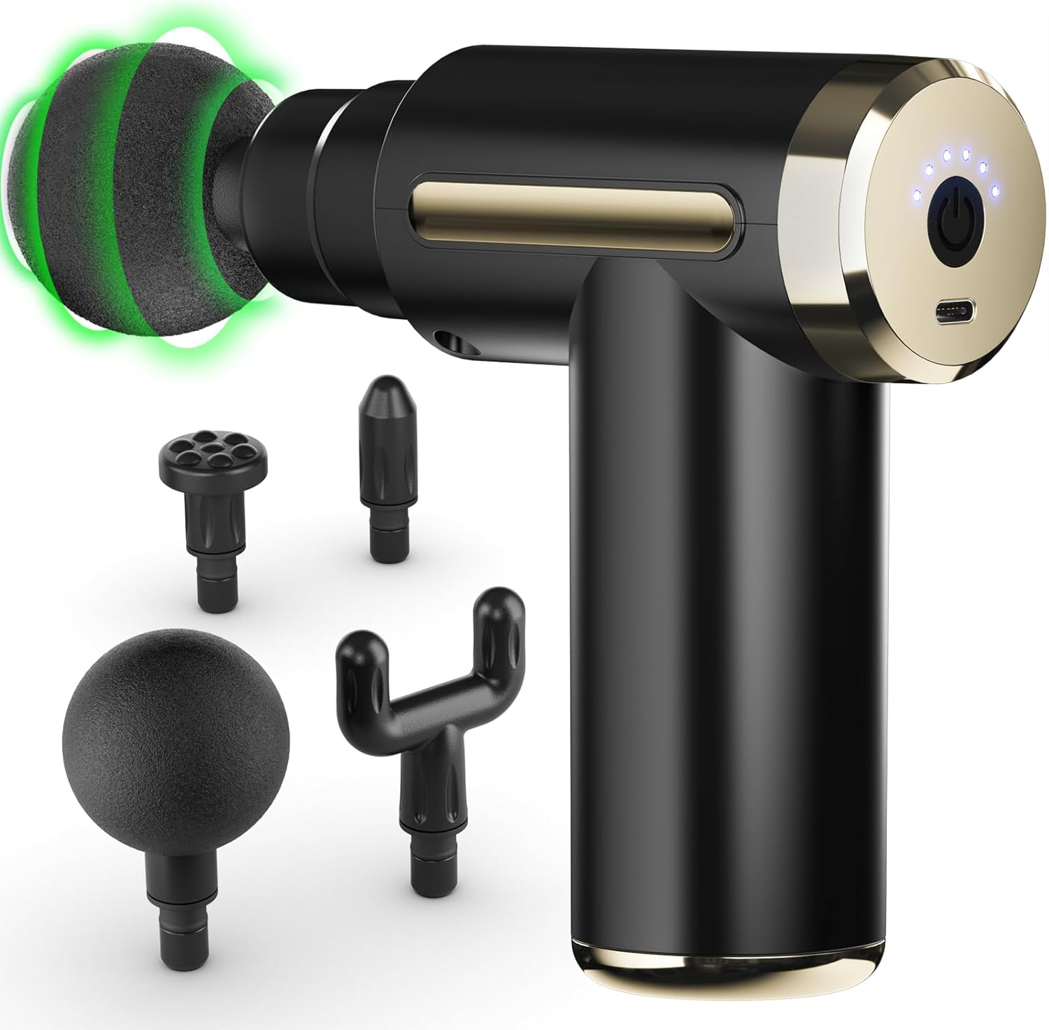 Cotsoco Mini Deep Tissue Massage Gun front view in premium gold finish showing the ergonomic handheld handle.
