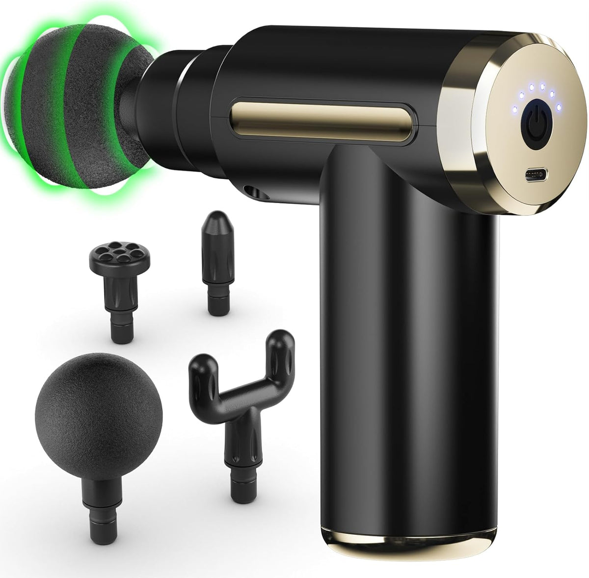 Cotsoco Mini Deep Tissue Massage Gun front view in premium gold finish showing the ergonomic handheld handle.