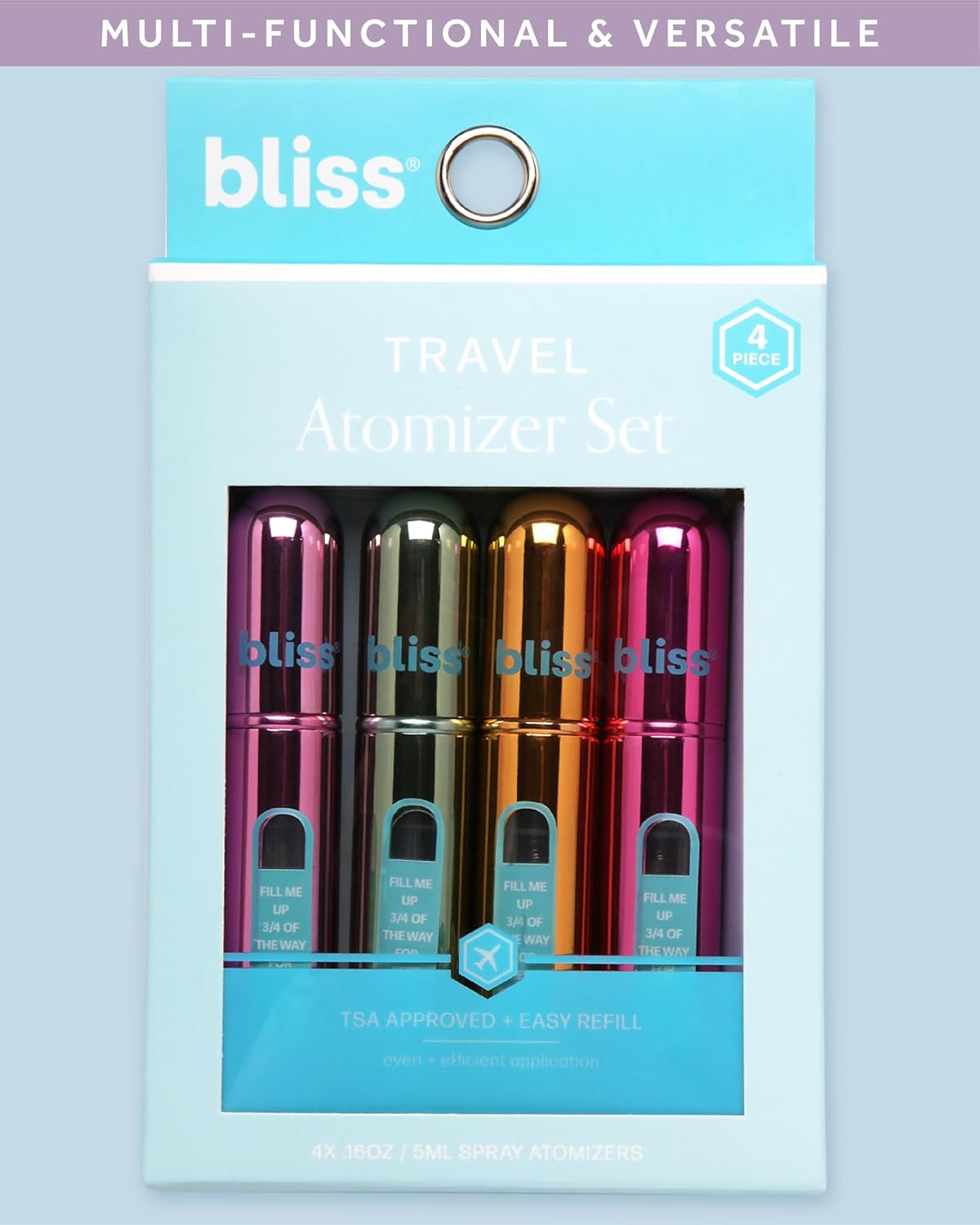 Bliss multi pack mini perfume bottles for women side angle view.