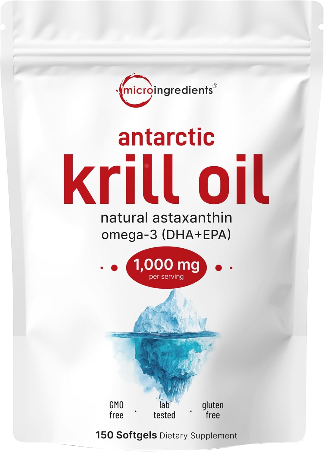 Micro Ingredients Antarctic Krill Oil 150 Softgels front product view