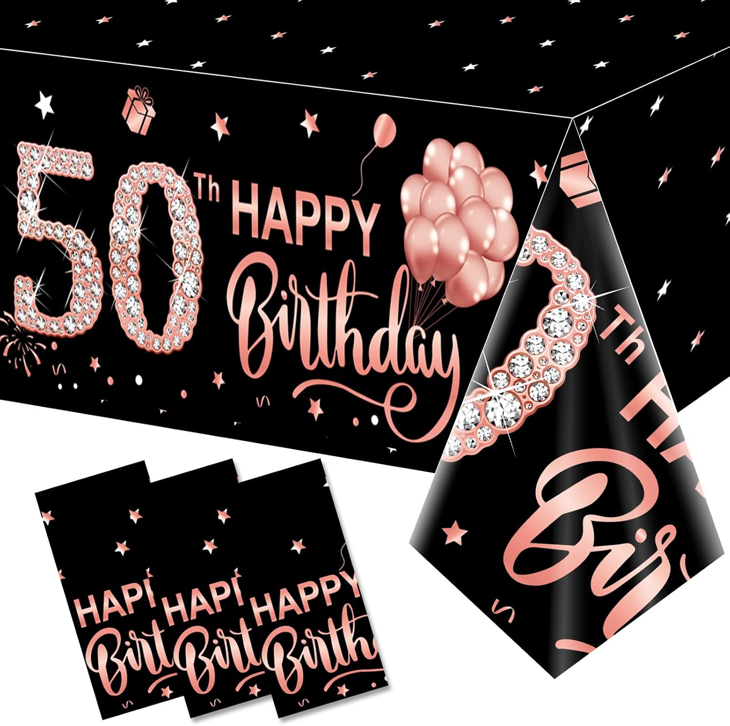 Parfundg Rose Gold 50th Birthday Tablecloth front view