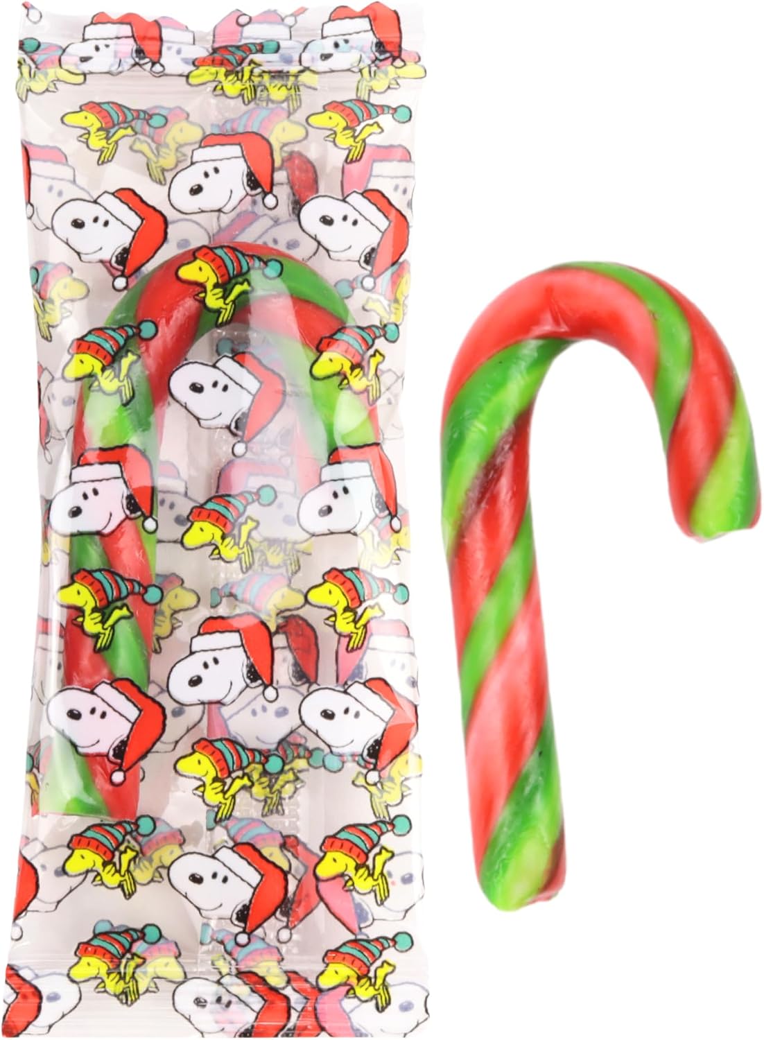 Thrive Brands Peanuts Snoopy Mini Candy Canes close up of character themed wrappers