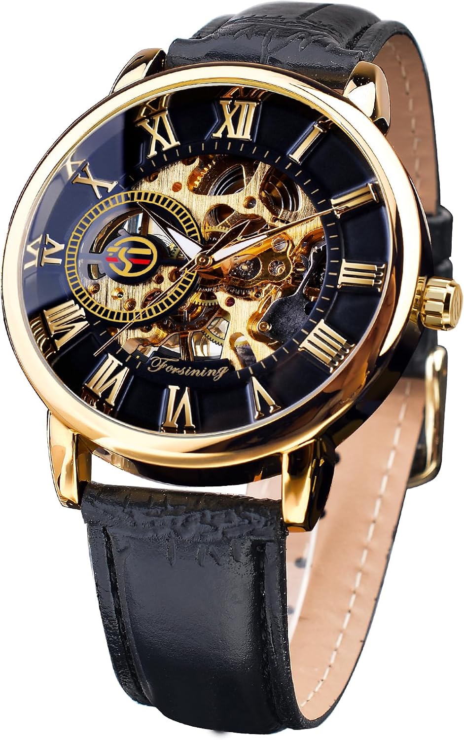 FORSINING Men's Skeleton Watch Steampunk Watch Black Mechanical Watch for Men Minimalist Retro Design Mechanical Skeleton Wrist Watch Transparent - Image 10