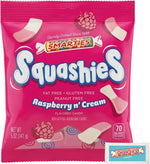 Smarties Squashies dual flavor raspberry and cream foam candy pieces.
