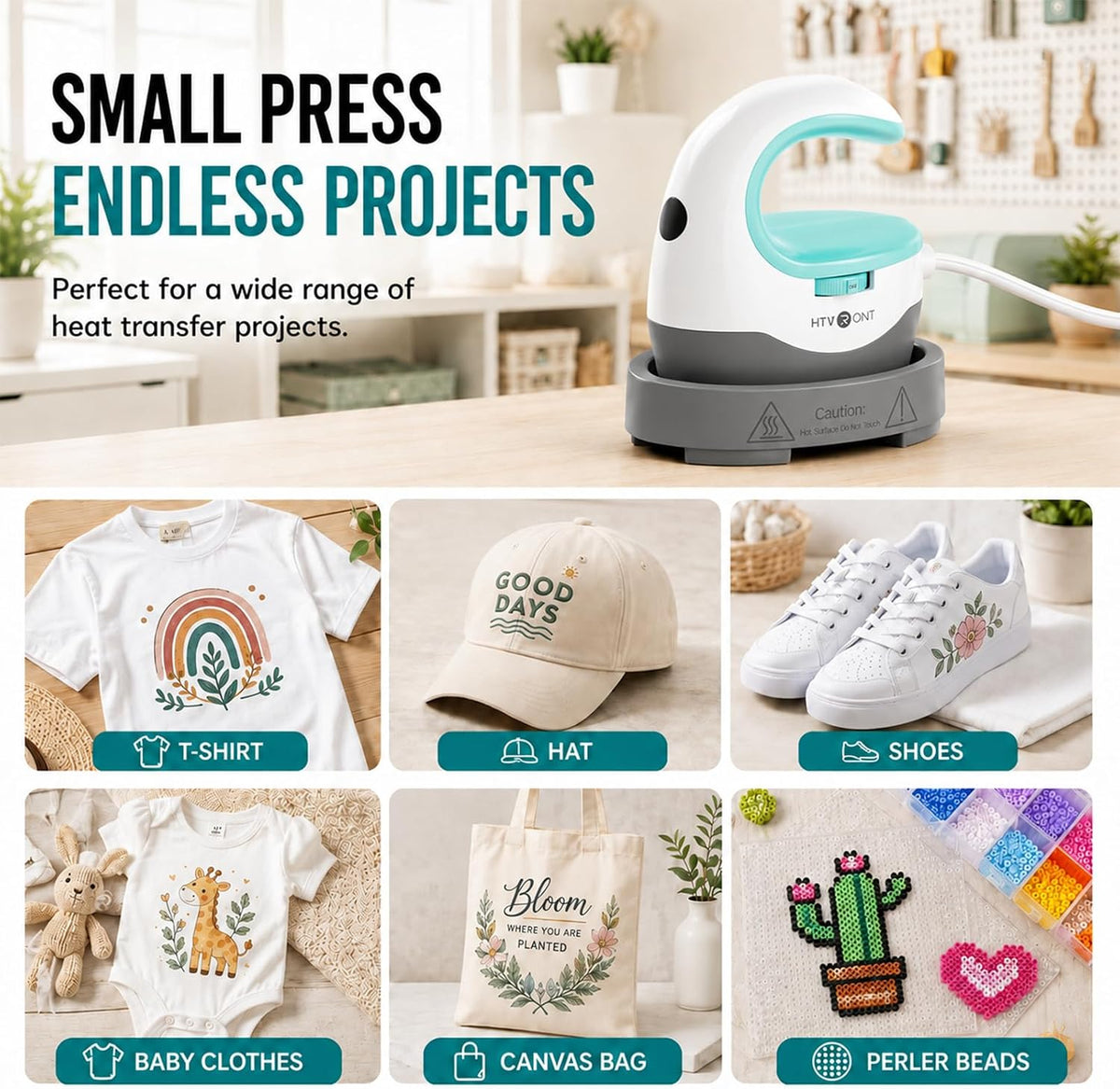 HTVRONT Heat Press Mini Heat Press Machine, Mini Iron for Crafts Mint - Image 6