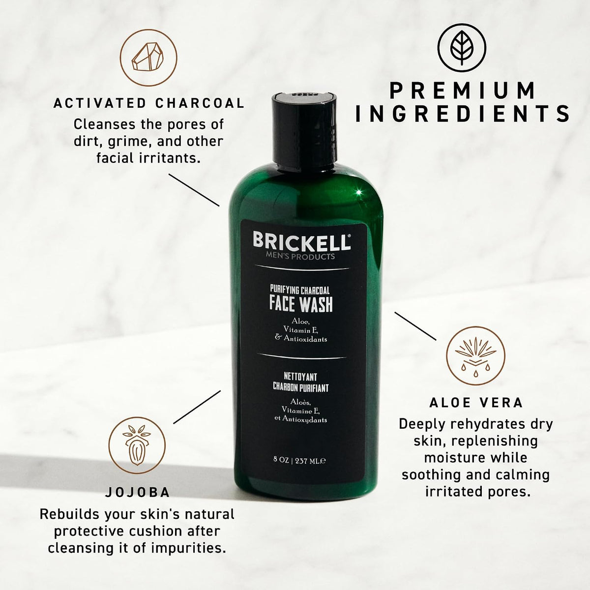 Brickell Men's Purifying Charcoal Face Wash ingredients label detail