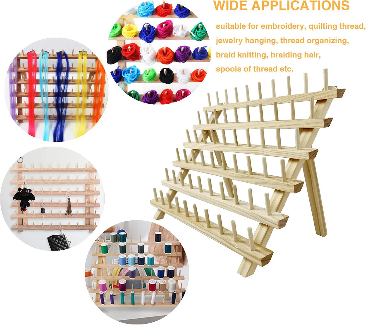 Wennuo wooden thread rack loaded with colorful sewing threads