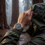 Infantry military watch side profile showing crown and case