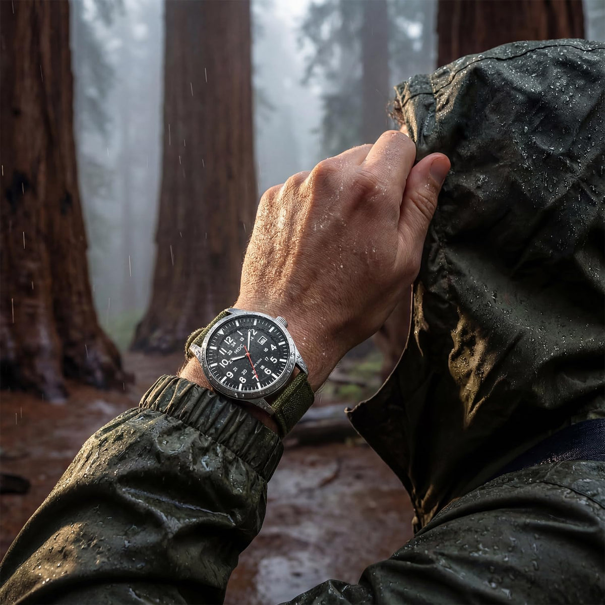 Infantry military watch side profile showing crown and case