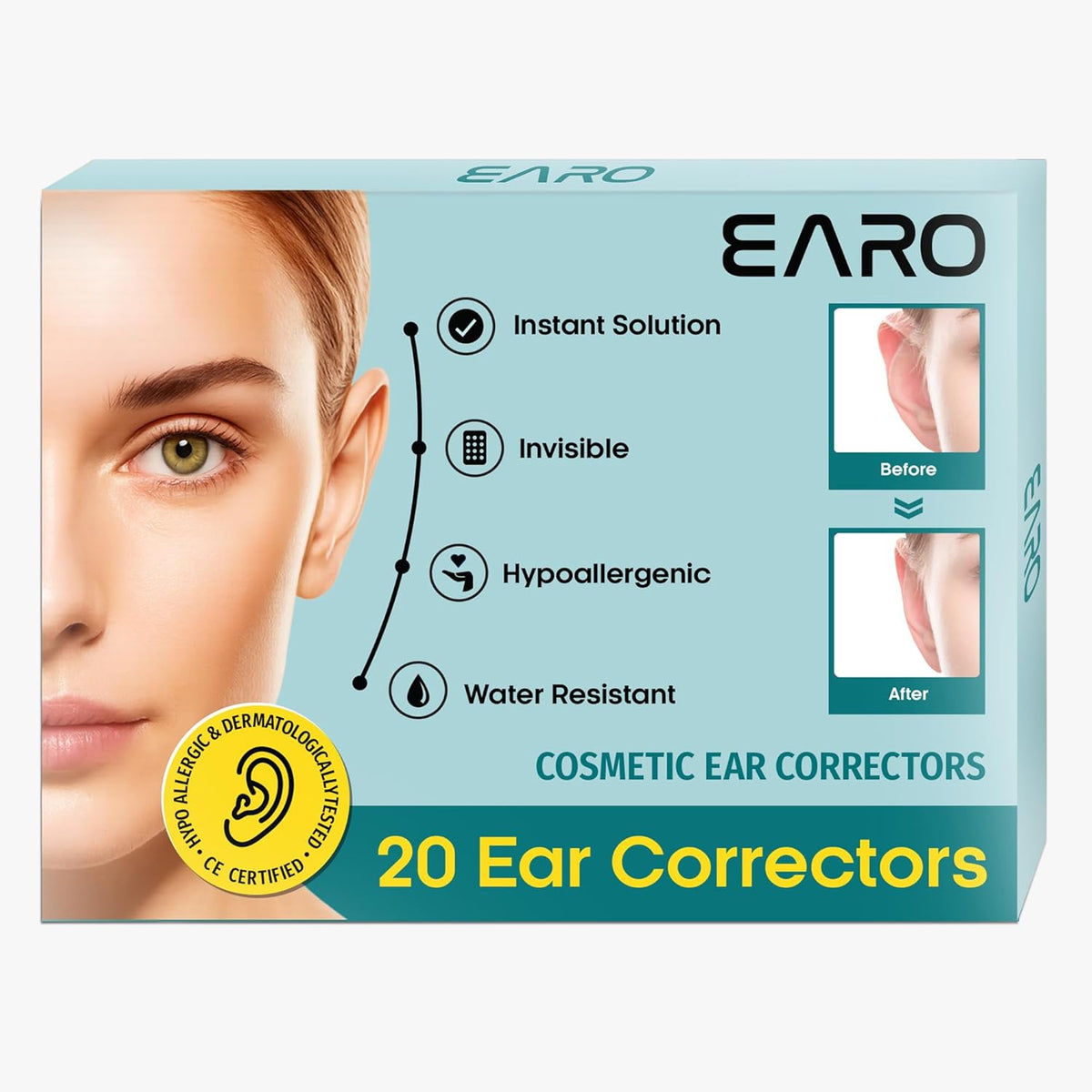 Earo Cosmetic Ear Corrector 20 pack box front view authentic USA beauty import