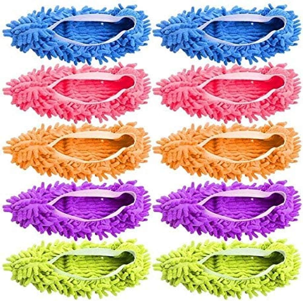 Tamicy mop slippers shoes front view showing five pairs of multi-color microfiber cleaning foot socks.