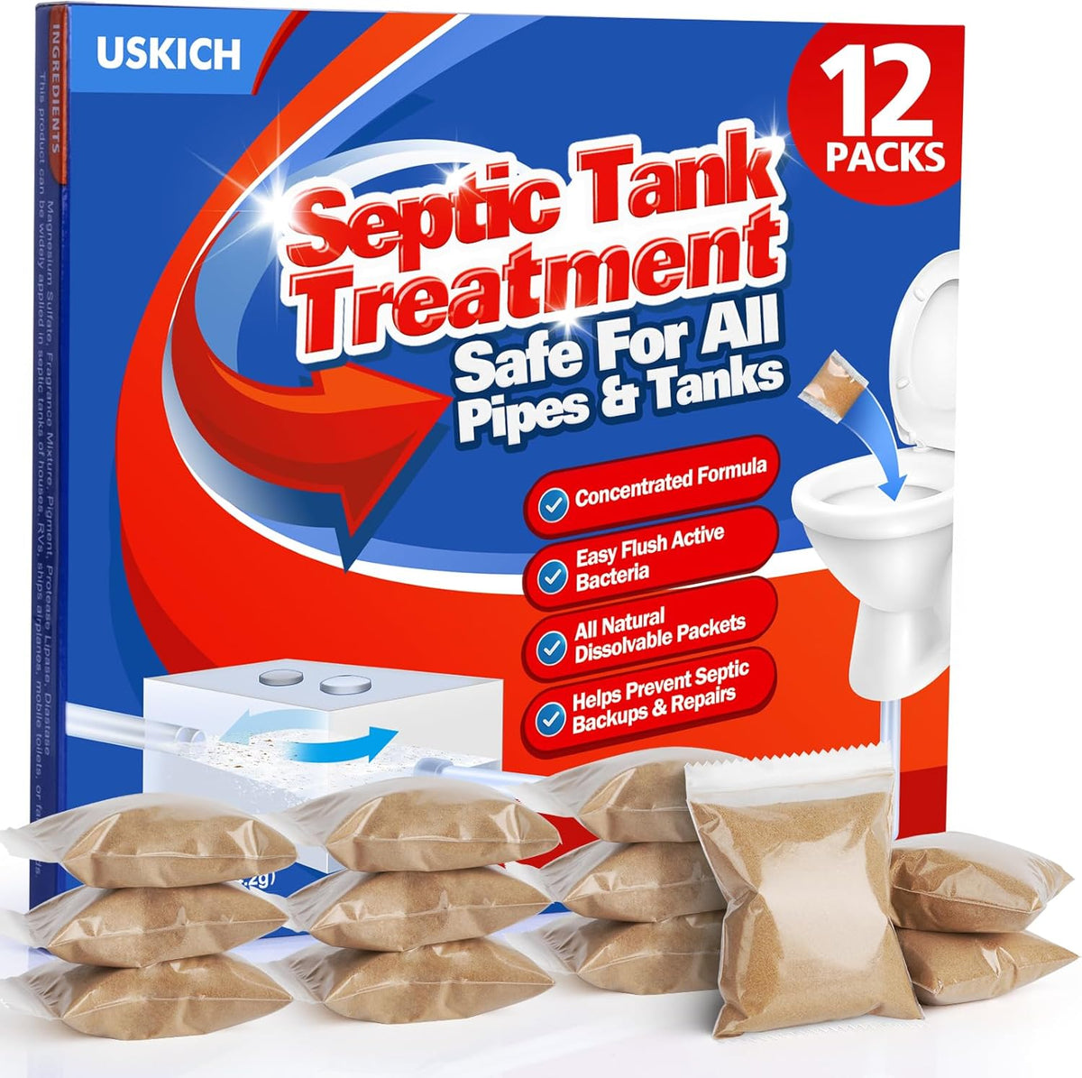 Uskich Septic Tank Treatment 12 pack front view
