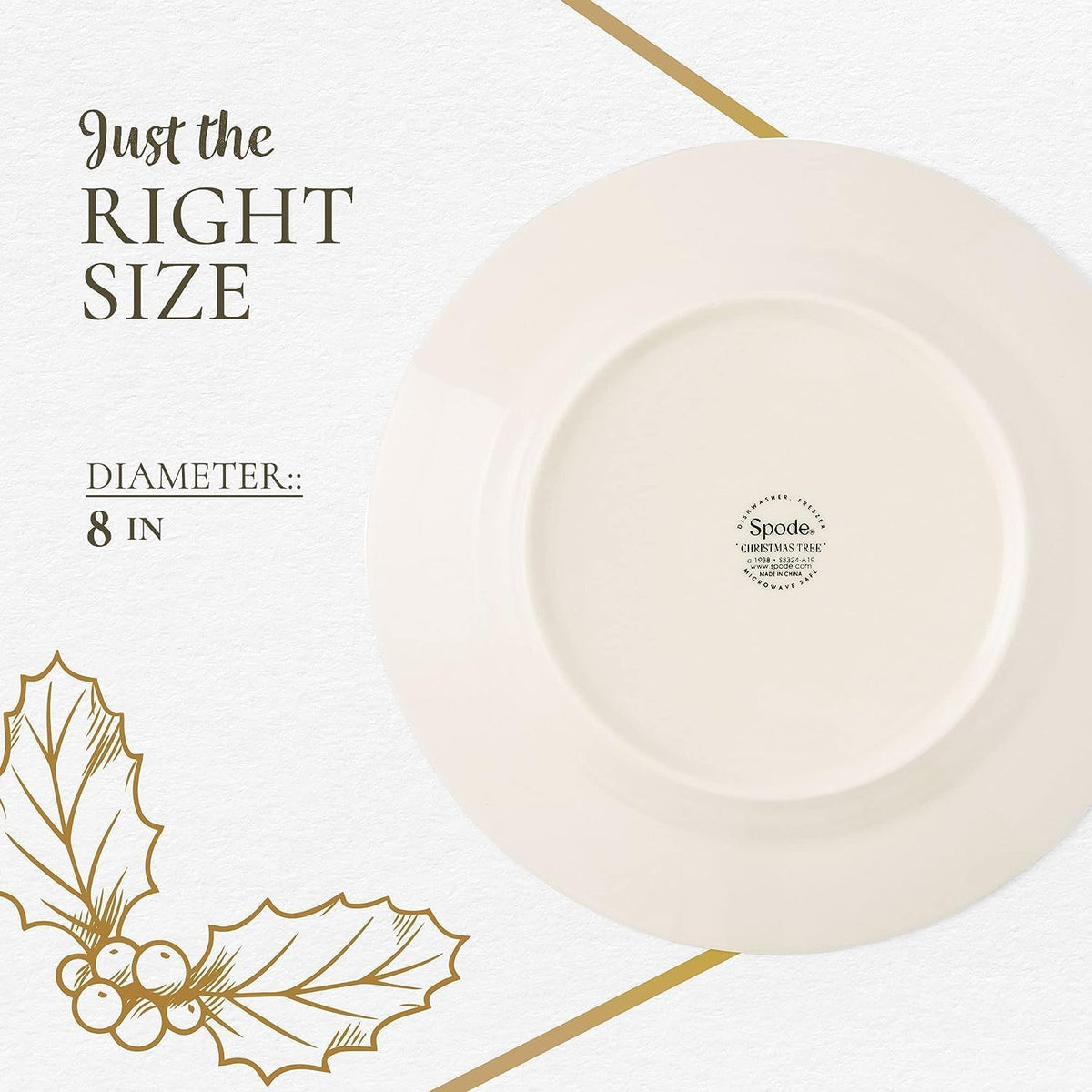 Spode Christmas Tree seasonal salad plate angled lifestyle view