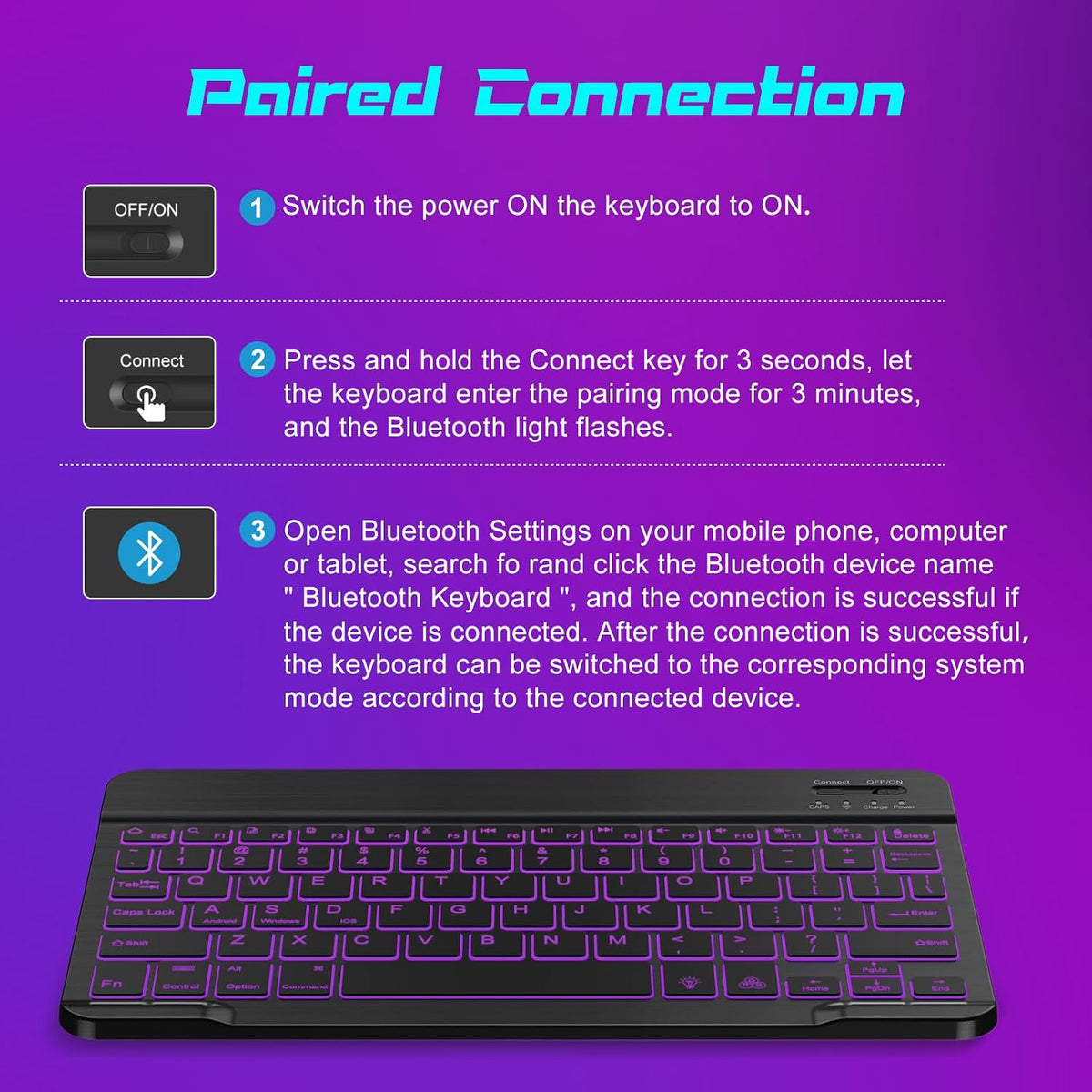 DTTO multi-device keyboard angled for workspace setup