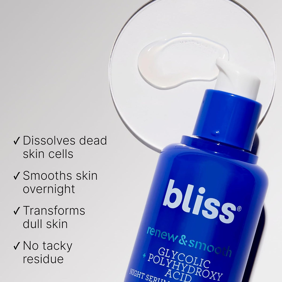 Bliss Renew and Smooth Night Serum bottle packaging