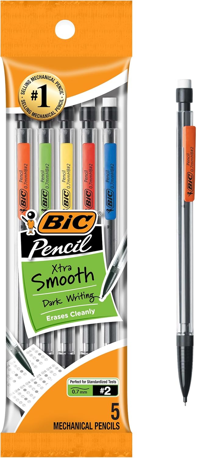BIC mechanical pencils pack of 5 black barrel front view