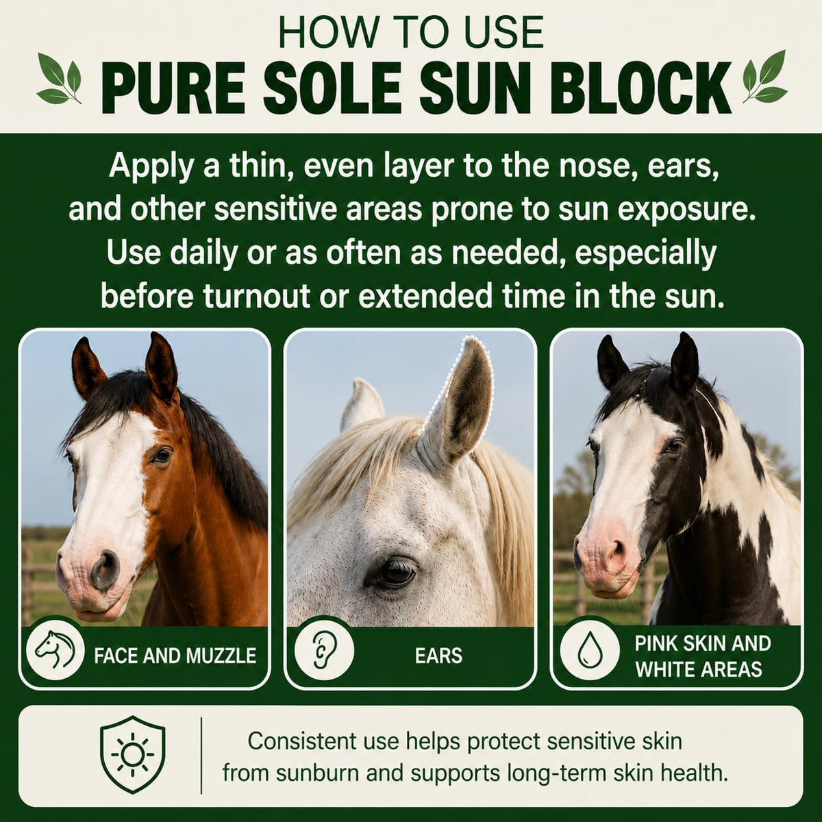 Pure Sole Horse Nose Sunscreen | Moisturizing Equine Sunblock with Non-Nano Zinc Oxide for Pink Noses, White Noses, Sensitive Skin | Broad Spectrum UV Protection | Water Resistant, 2 oz Push-Up Stick - Image 9