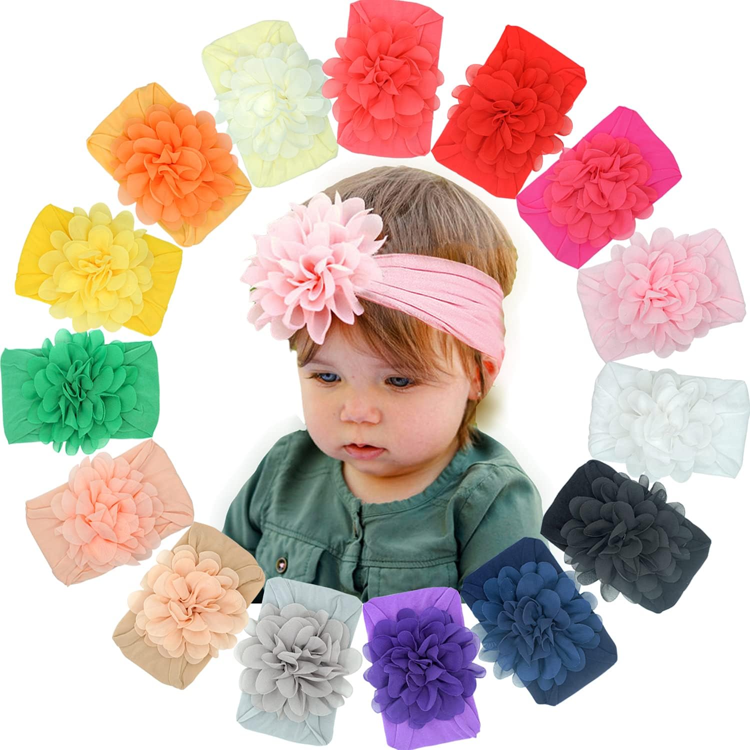 Céllot baby girls 15 piece chiffon flower headband set front view
