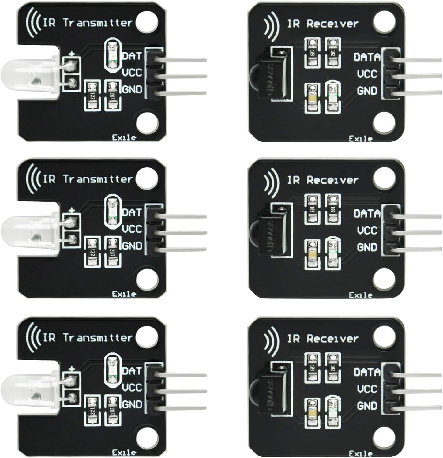 Gikfun digital thirty-eight kilohertz infrared receiver and transmitter sensor module kit front view showing electronic circuit layout.