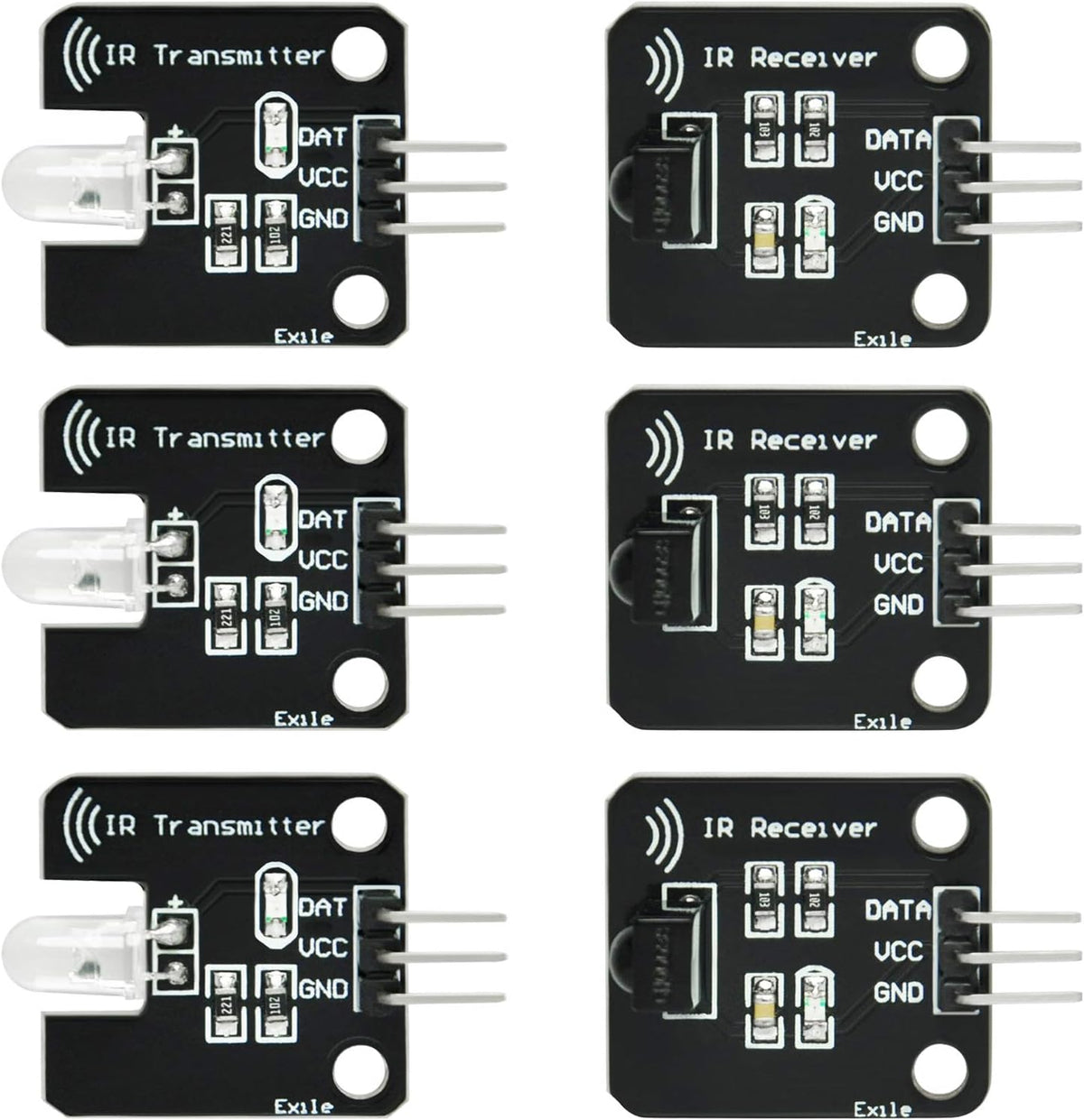 Gikfun digital thirty-eight kilohertz infrared receiver and transmitter sensor module kit front view showing electronic circuit layout.