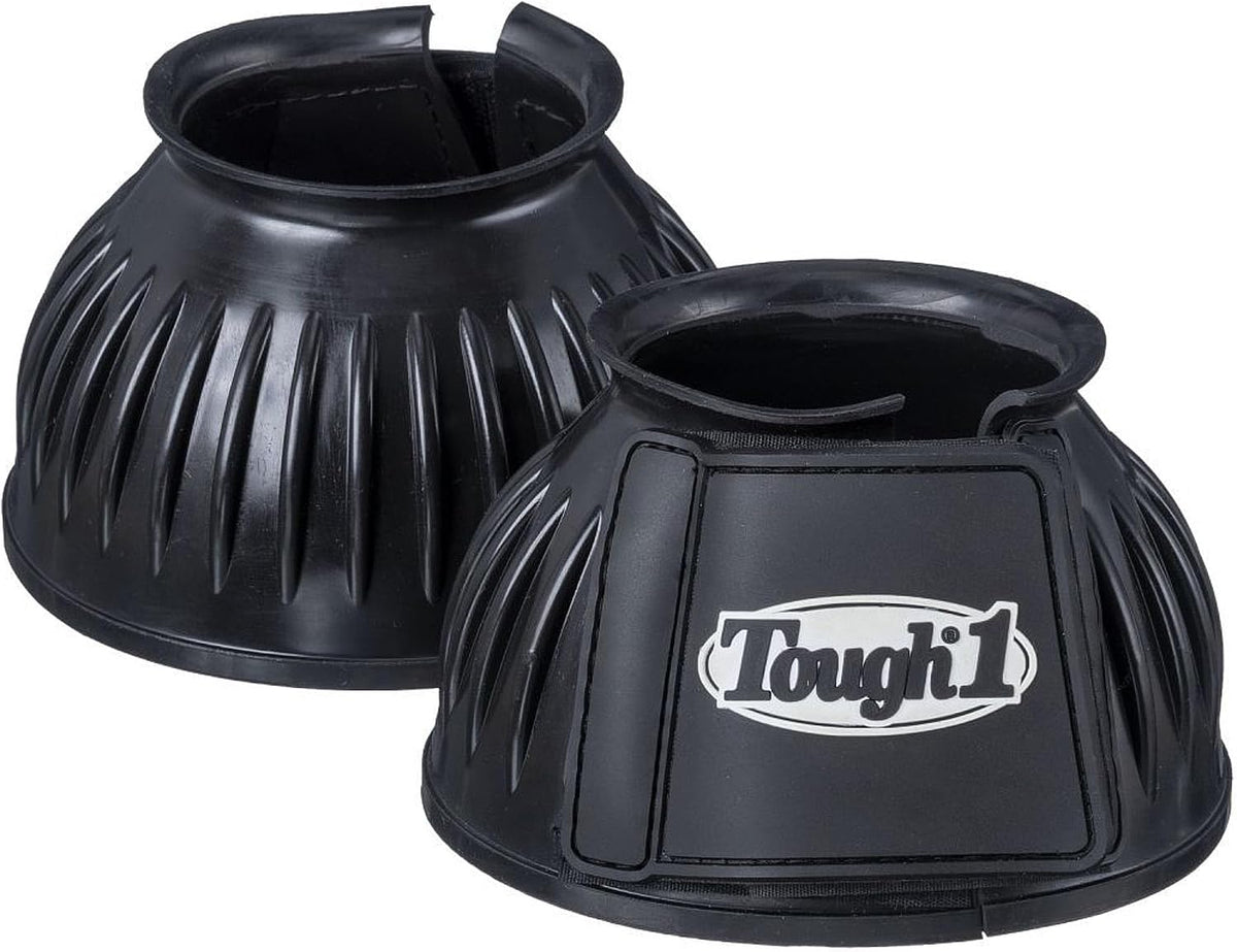 Red Medium size Tough 1 double lock protective bell boots for horses.