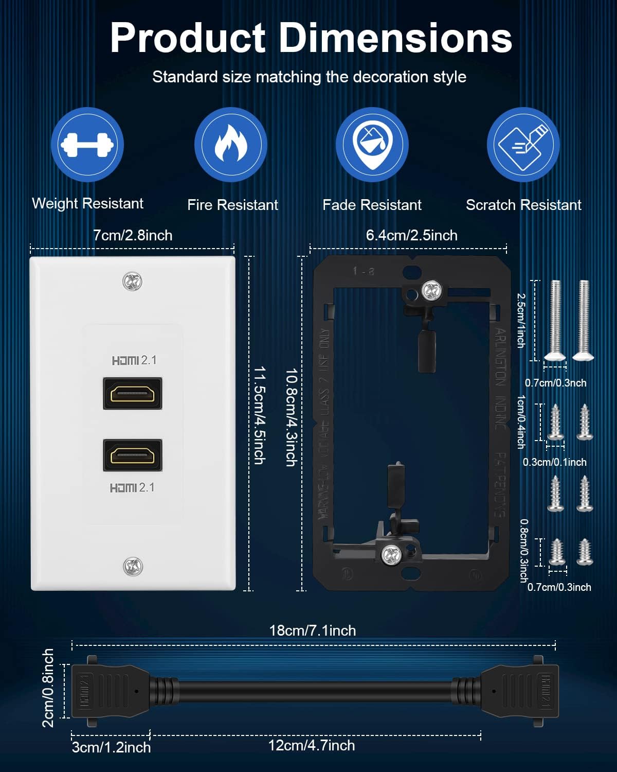 Electop HDMI 2.1 wall plate package contents and hardware