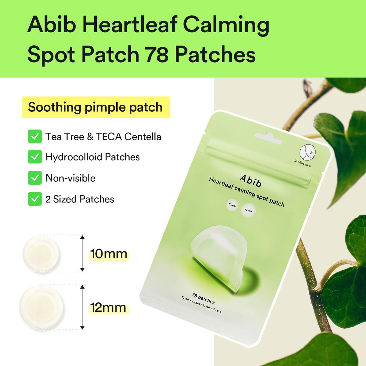 Abib hydrocolloid pimple patches in ten millimeter and twelve millimeter sizes