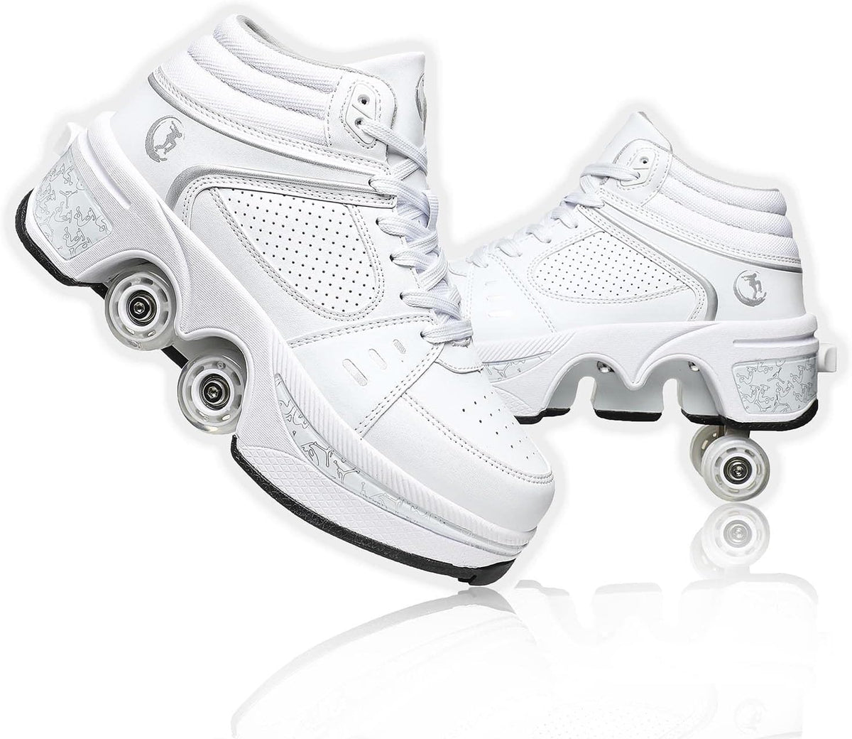 Deformation Roller Skates front view of white 2-in-1 roller skate shoes
