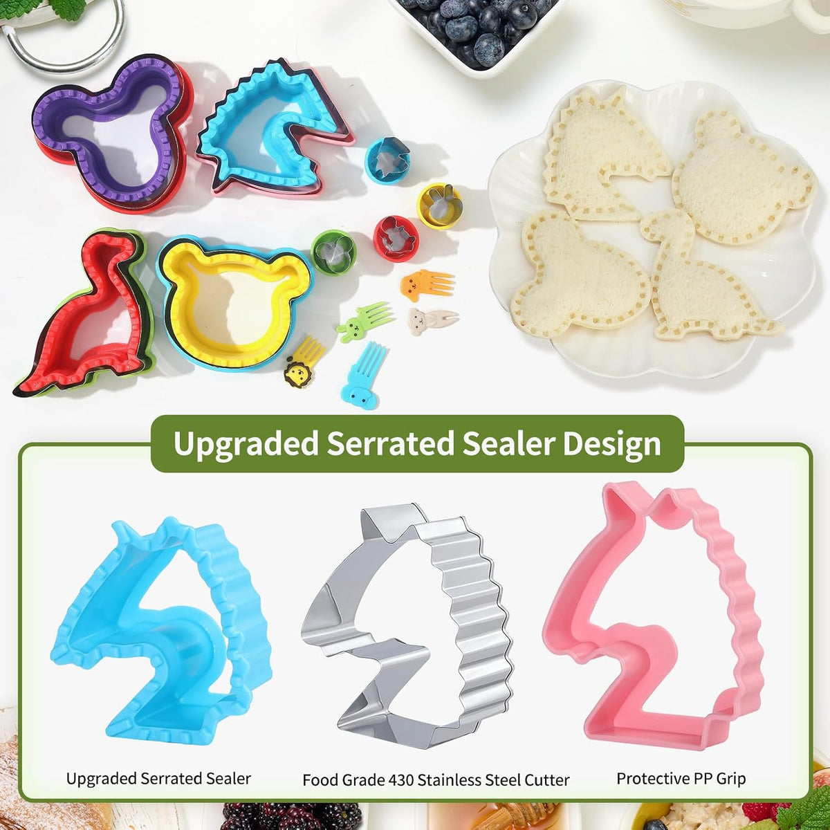 MUYIYAMEI Sandwich Cutter and Sealer set, 4 Bread Sandwich Sealer Pancake Maker DIY Children's Cookie Cutter Bento Box, Mouse head, Dinosaur, Bear head, Horse head, Cookie Cutter Mold. - Image 6