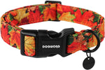 Dogwong cotton dog collar front view displaying leaf green maple design.