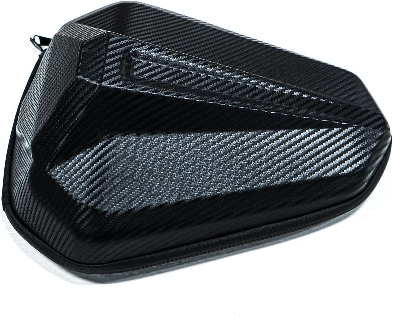NIGHT CAT motorcycle tail bag front view highlighting the carbon fiber hard shell design.