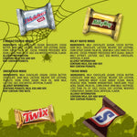 American Snickers Twix Milky Way and 3 Musketeers party snacks laid out on a table