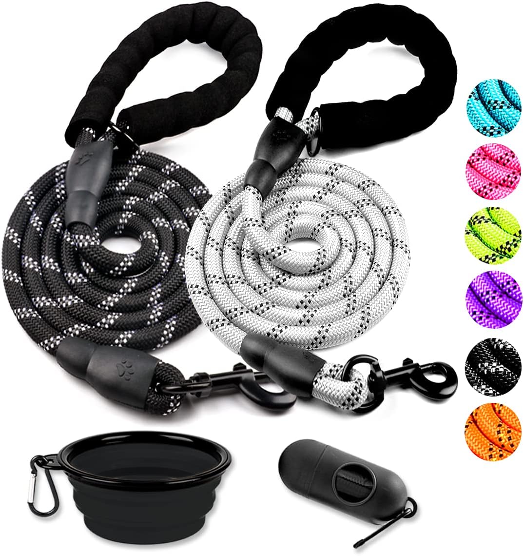 COOYOO 2 Pack Dog Leash 5 FT Heavy Duty - Comfortable Padded Handle - Reflective Dog Leash for Medium Large Dogs with Collapsible Pet Bowl - Image 13