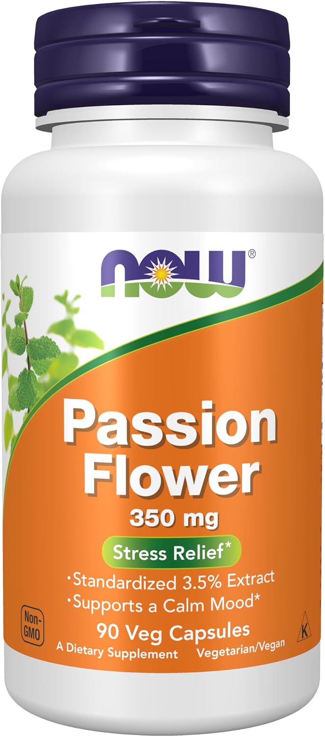 Now Foods passion flower capsules front view bottle with supplement facts