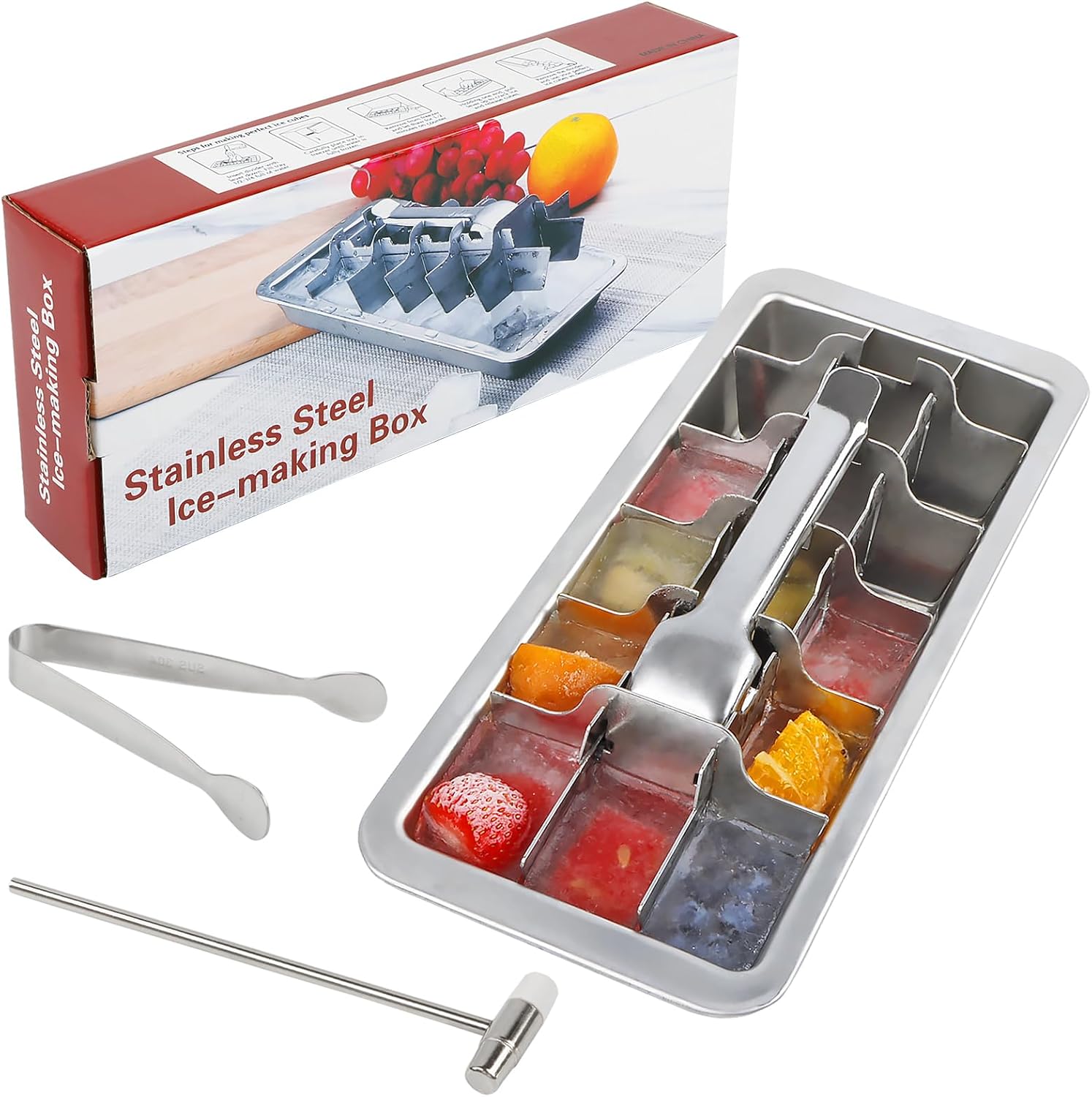 KAYCROWN stainless steel ice cube tray front view with lever handle