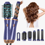 UMIGA 6 in 1 hair dryer brush front view showcasing the blue and gold main handle styling tool.