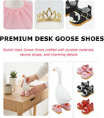 Mrwtesio mini goose accessories collection showing four pairs of shoes in pink, black, red, and white styles.