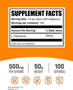 BulkSupplements L-Tryptophan powder nutritional label
