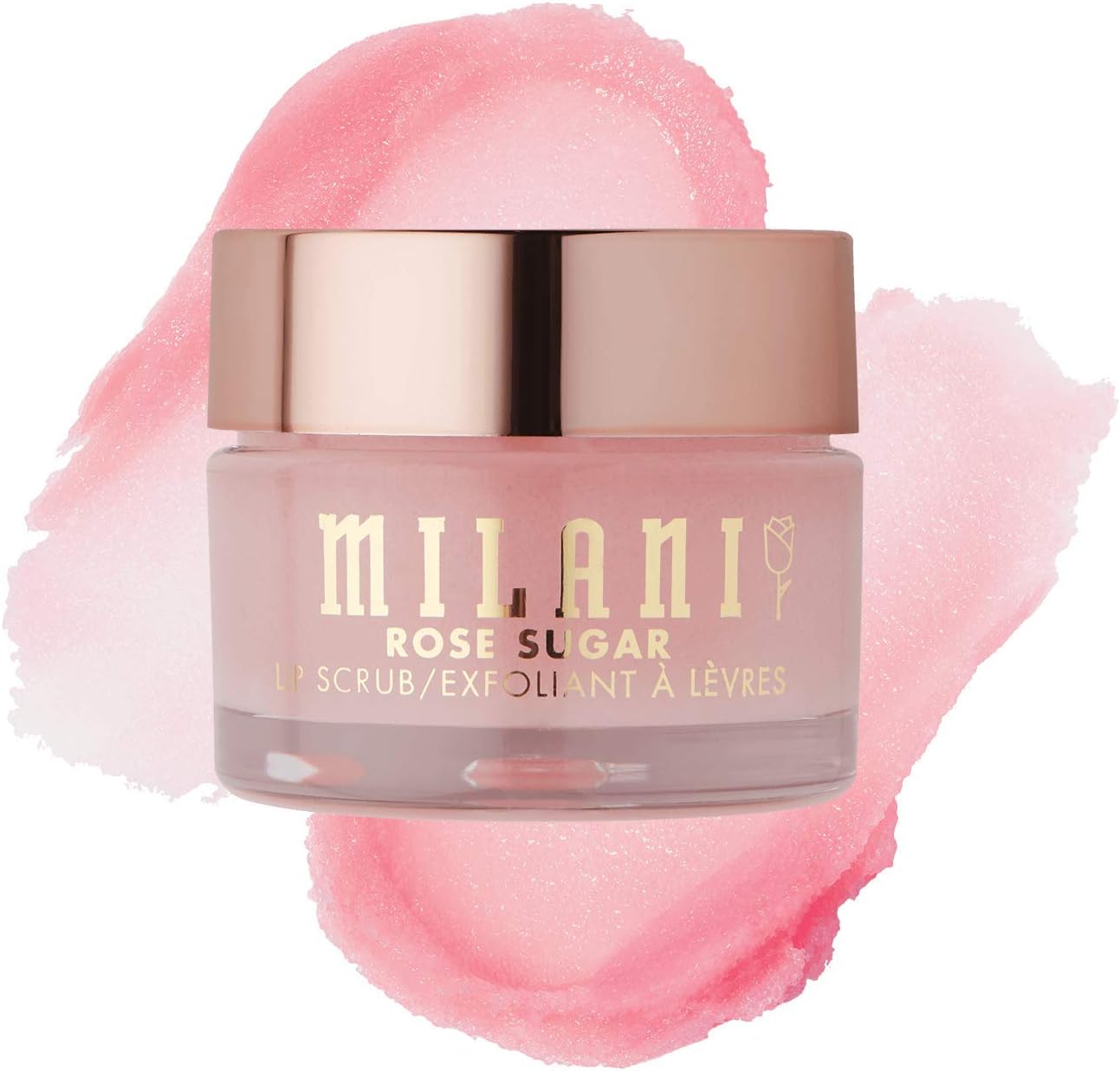 Milani Rose Sugar Lip Scrub front view packaging for exfoliating dry lips