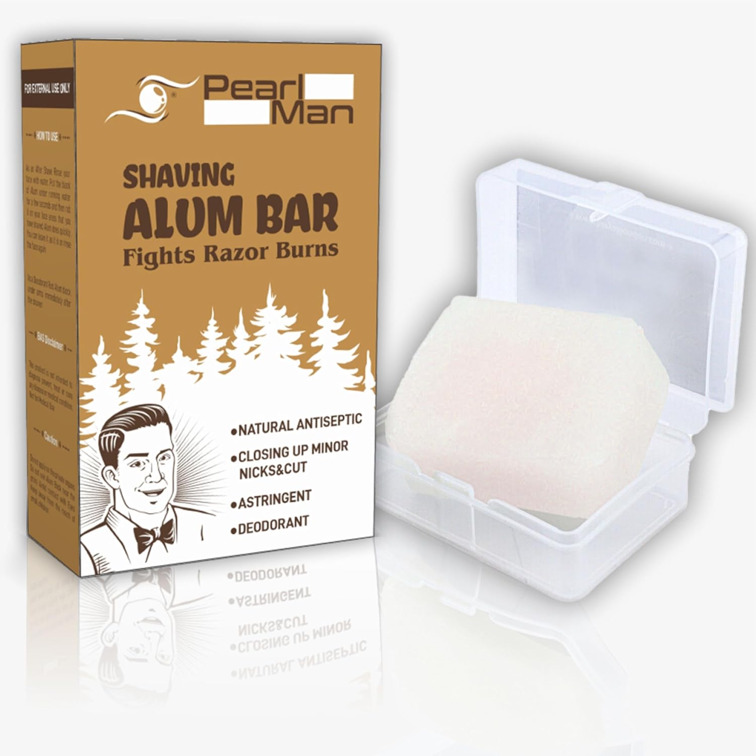 Pearl Shaving Alum Bar 100g front view in travel case