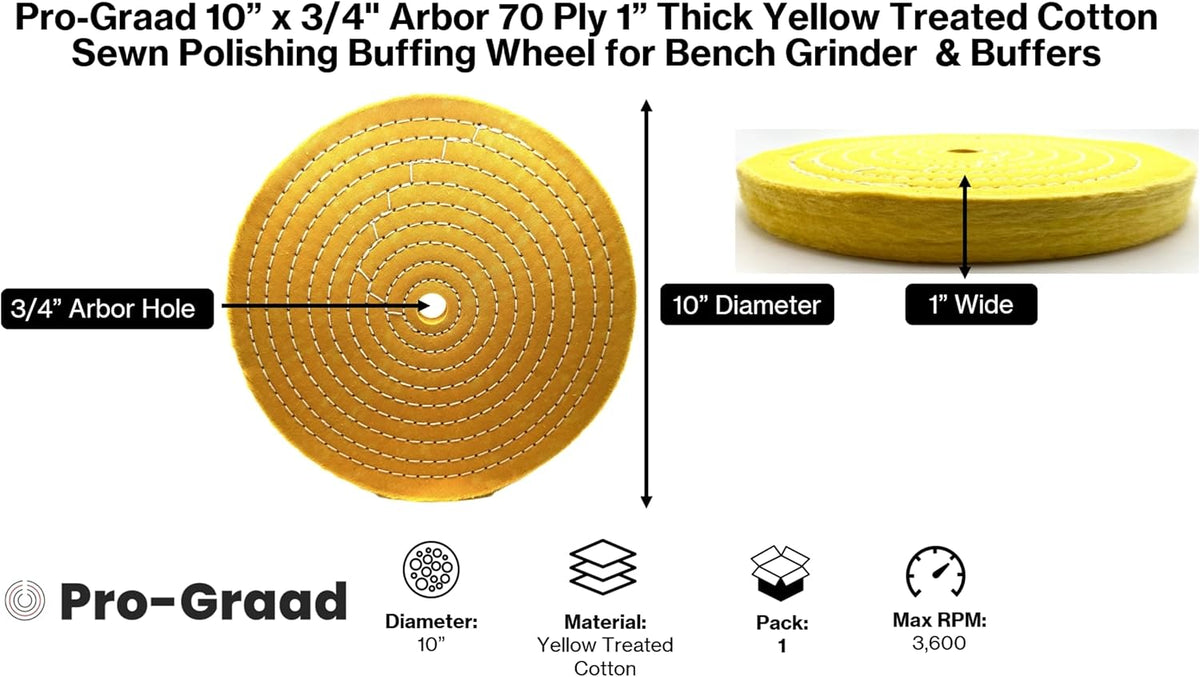 Pro-Graad 10-inch polishing wheel side profile and thickness
