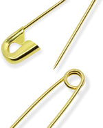 Curved safety pins for quilting close up
