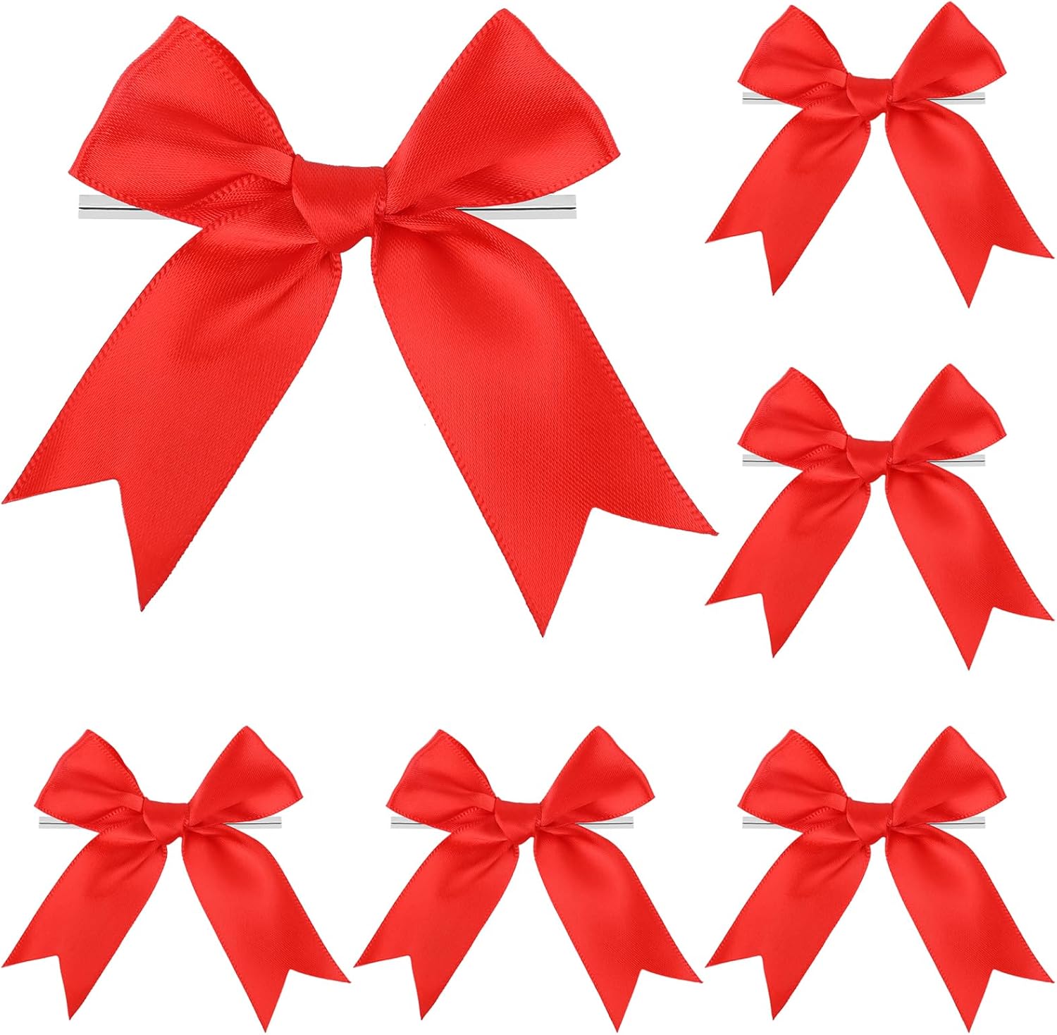 Comosso red satin ribbon twist tie bows front view for decorative gift wrapping