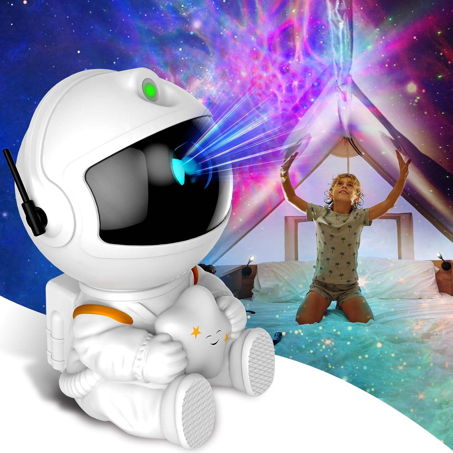Fssqbflc Astronaut Galaxy Projector front view with nebula light
