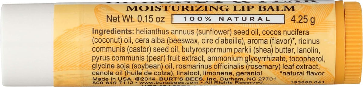 Burt's Bees moisturizing lip balm coconut and pear ready for daily hydration