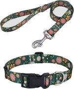 Mihqy dog collar front view with green floral pattern
