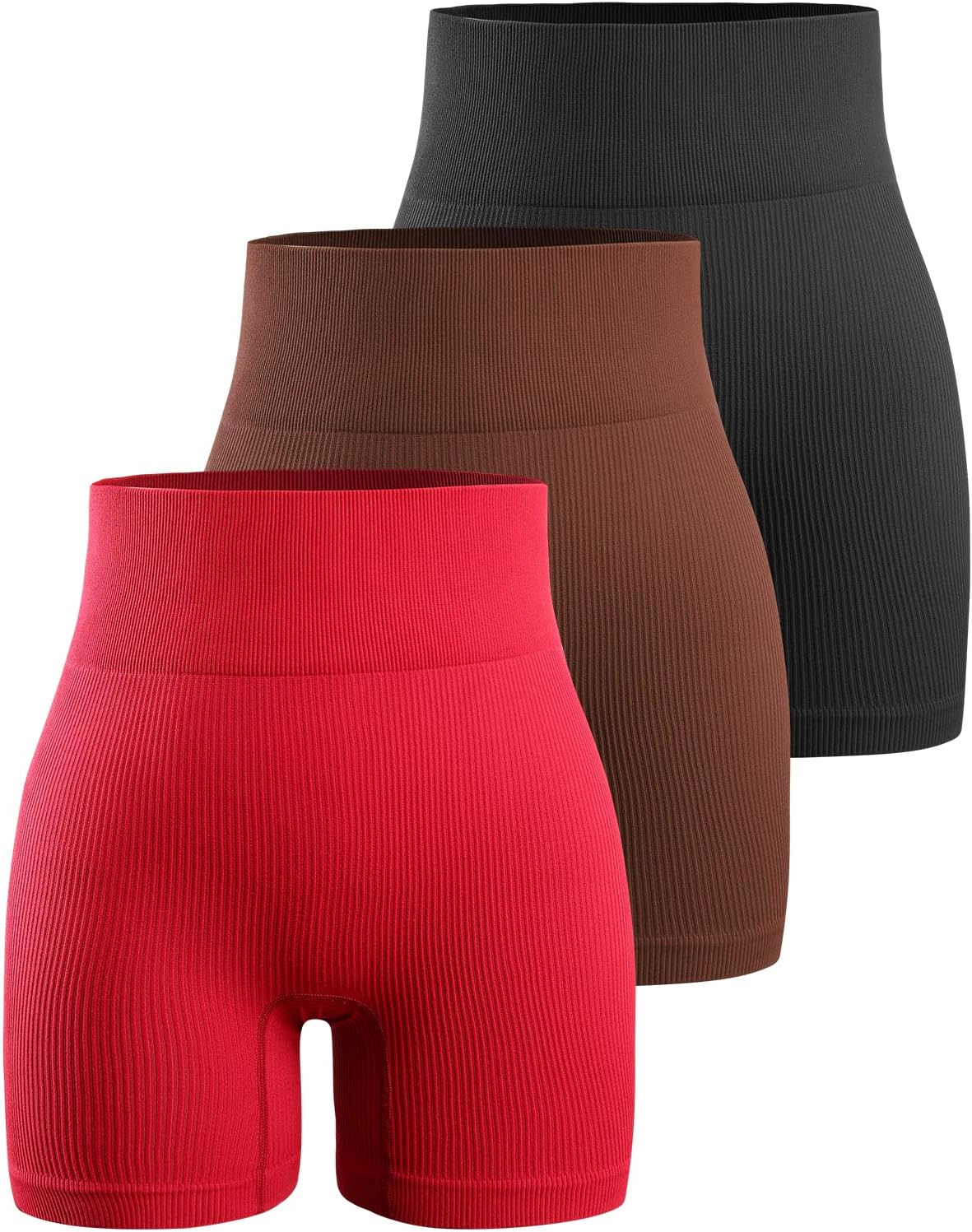 YNNTHY Women's Biker Shorts Workout Gym Ribbed High Waisted Spandex Yoga Shorts 3 Pack - Image 9